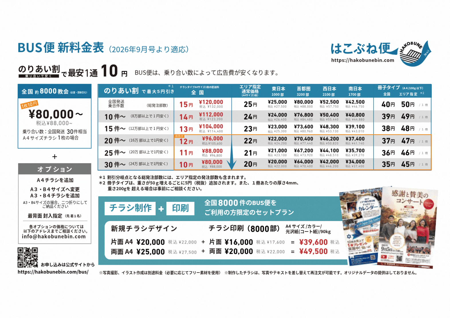 BUS便料金表
